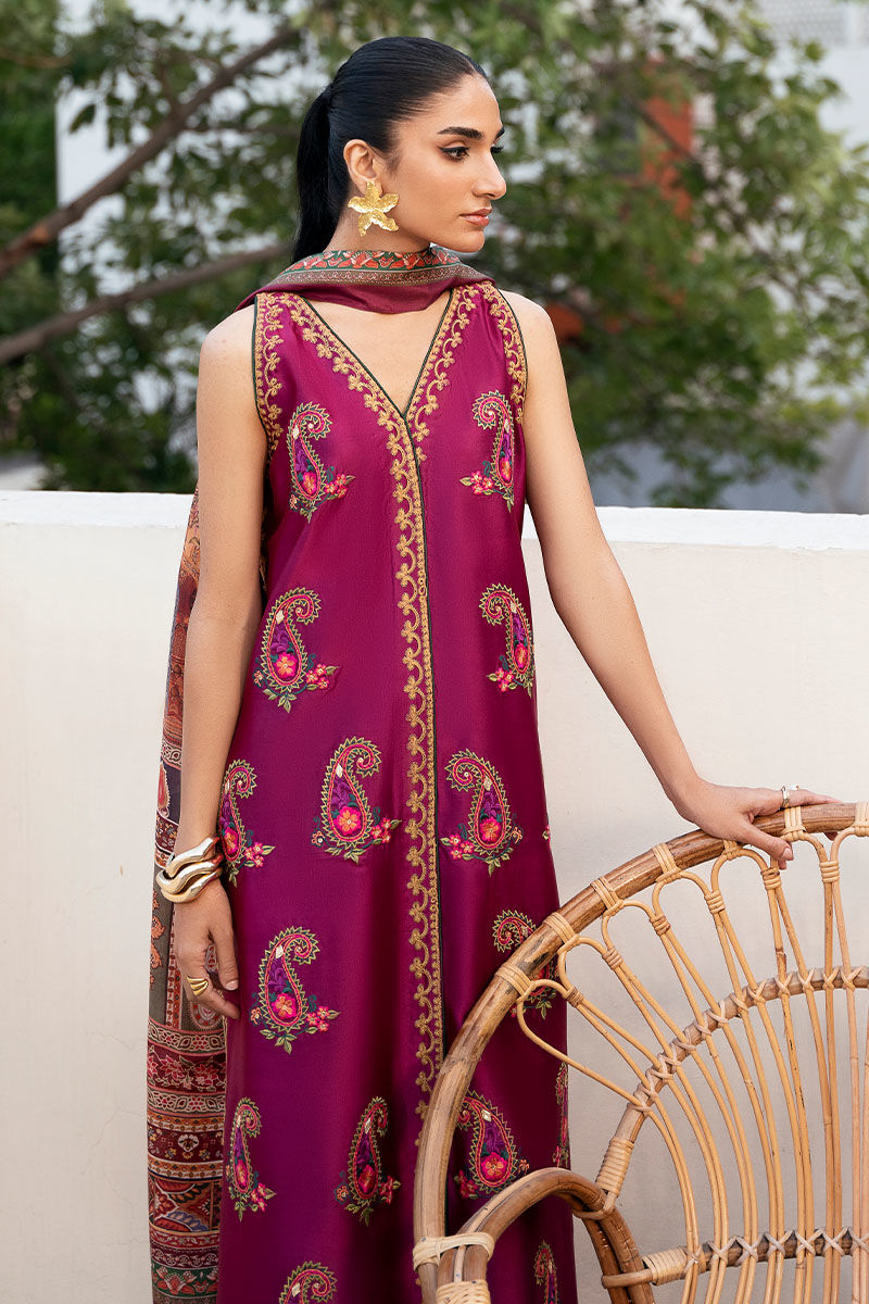 Magenta Embroidered Sheesha Silk Angrakha (3-Piece) - Image 2