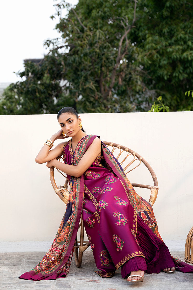 Magenta Embroidered Sheesha Silk Angrakha (3-Piece) - Image 3