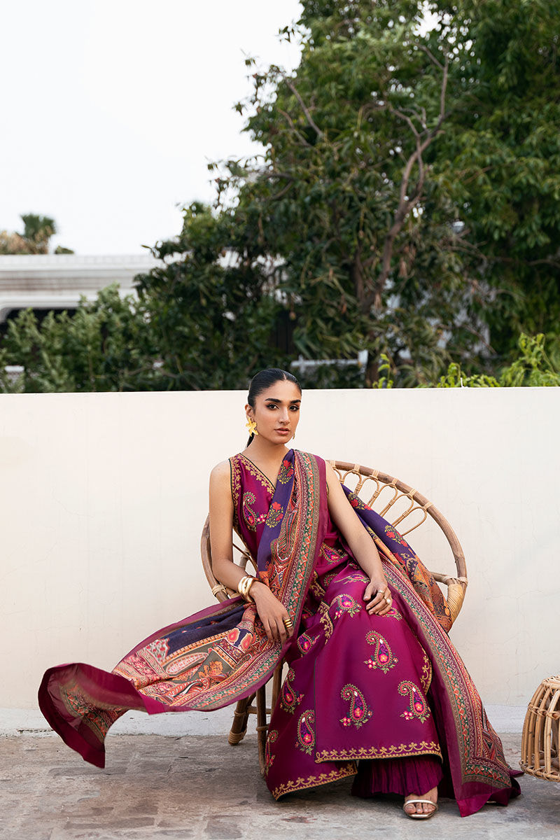 Magenta Embroidered Sheesha Silk Angrakha (3-Piece) - Image 5