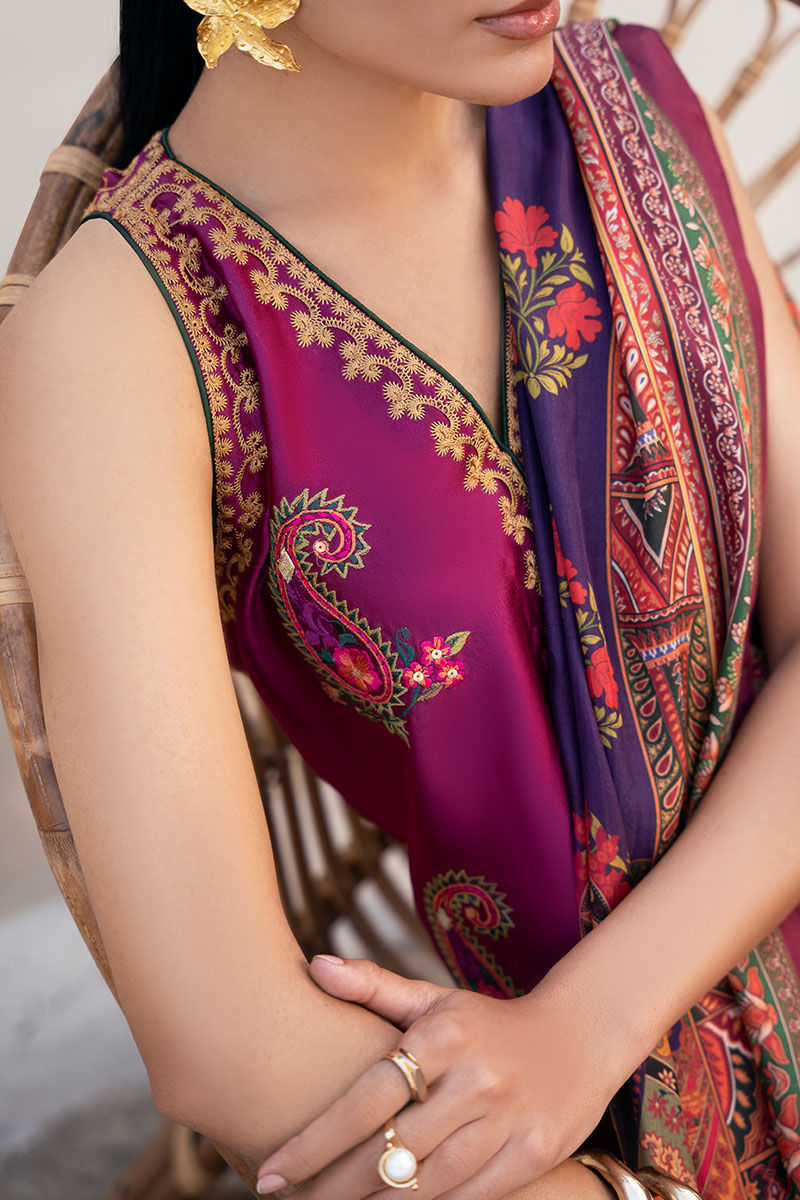 Magenta Embroidered Sheesha Silk Angrakha (3-Piece) - Image 6