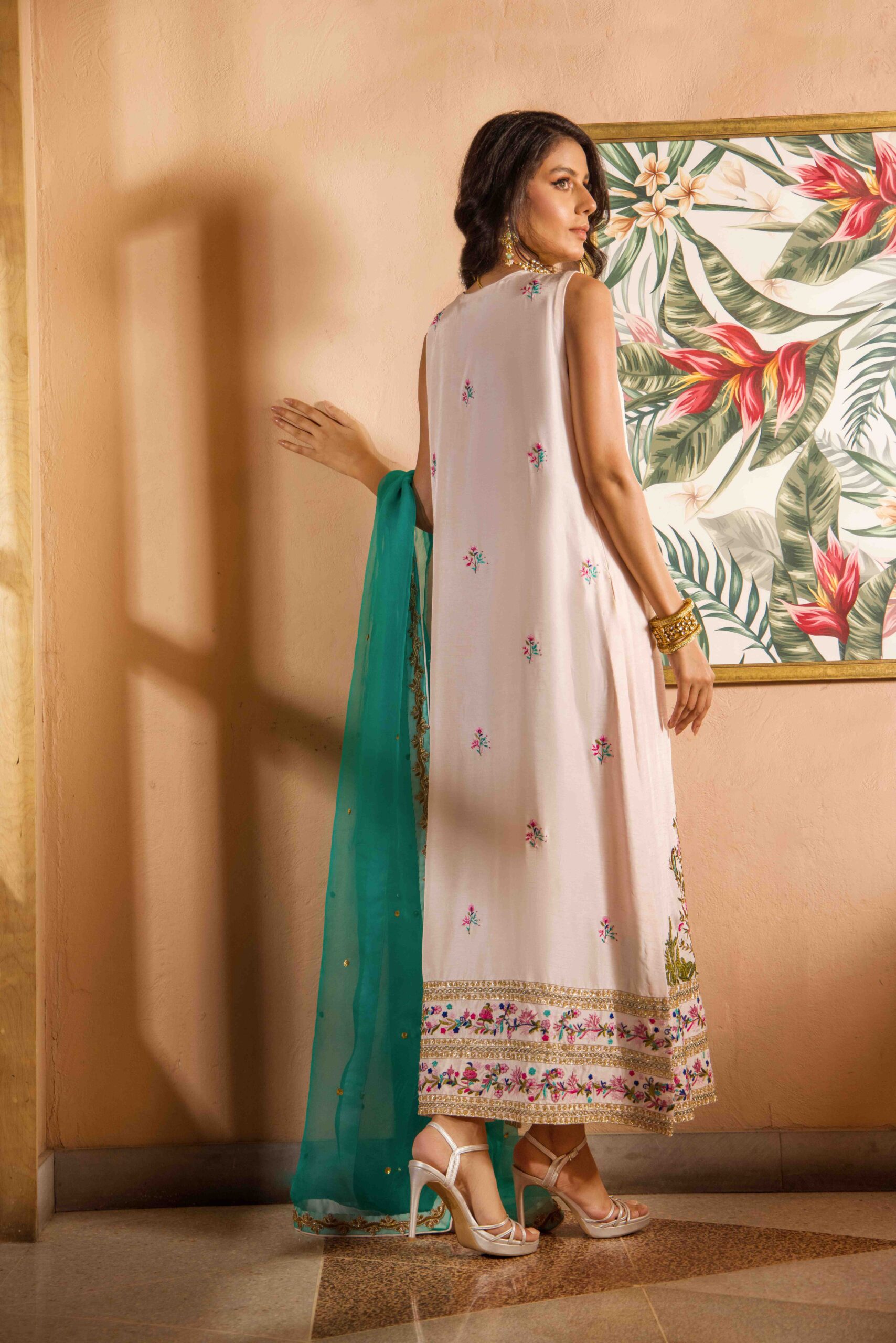 Pale Pink Arri Embroidered Silk Angarkha (3-Piece) - Image 3