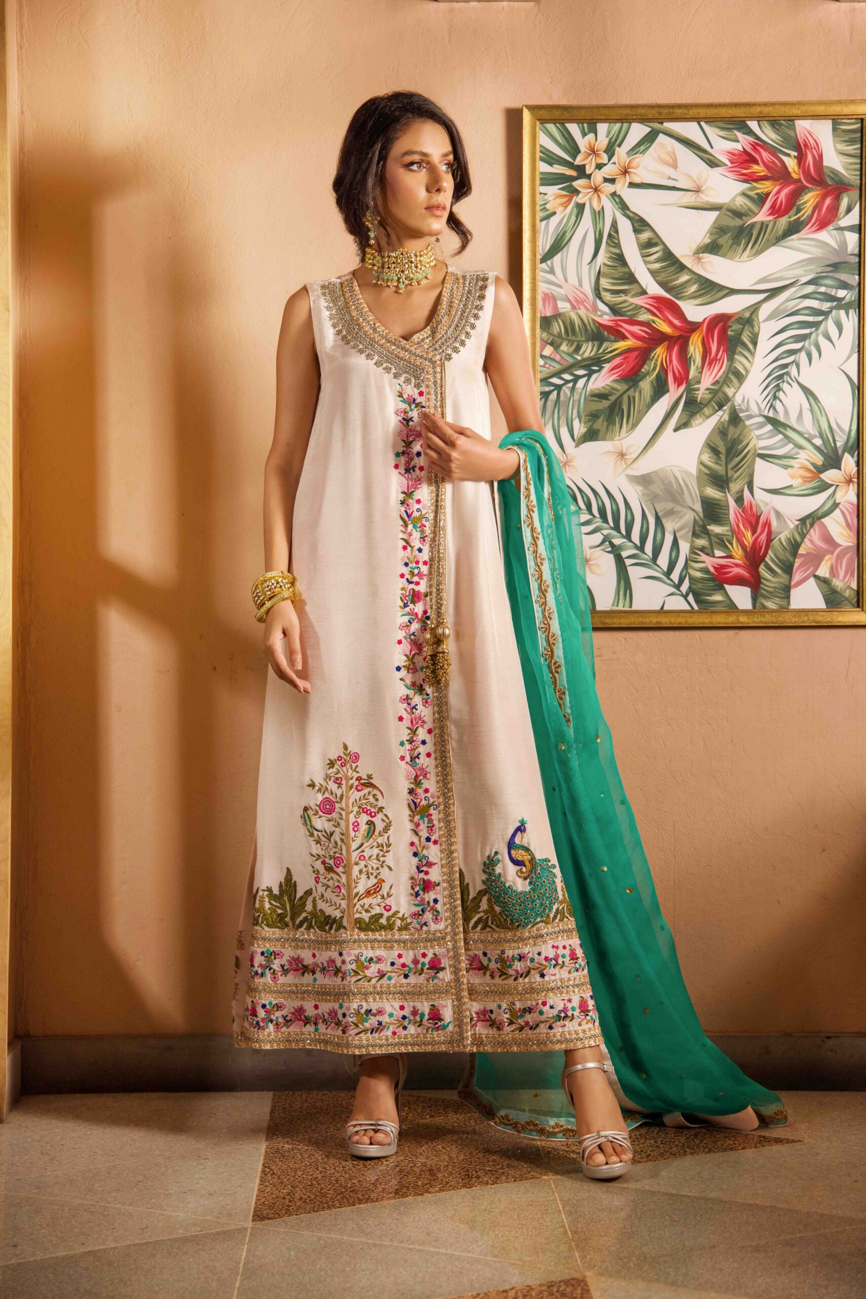 Pale Pink Arri Embroidered Silk Angarkha (3-Piece) - Image 5