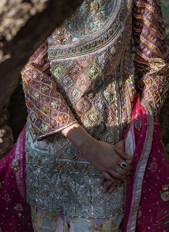 Multi-Colour Hand-Embroidered Silk-Blend Angrakha (3-Piece) - Image 4