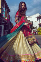 Pakistani Pink Kaamdani Silk-Blend Angrakha Dress (3-Piece) - Image 3