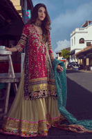 Pakistani Pink Kaamdani Silk-Blend Angrakha Dress (3-Piece) - Image 5