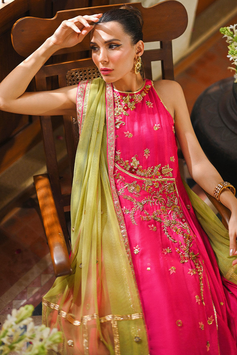 Hot Pink Embroidered Silk Angrakha (3-Piece) - Image 5