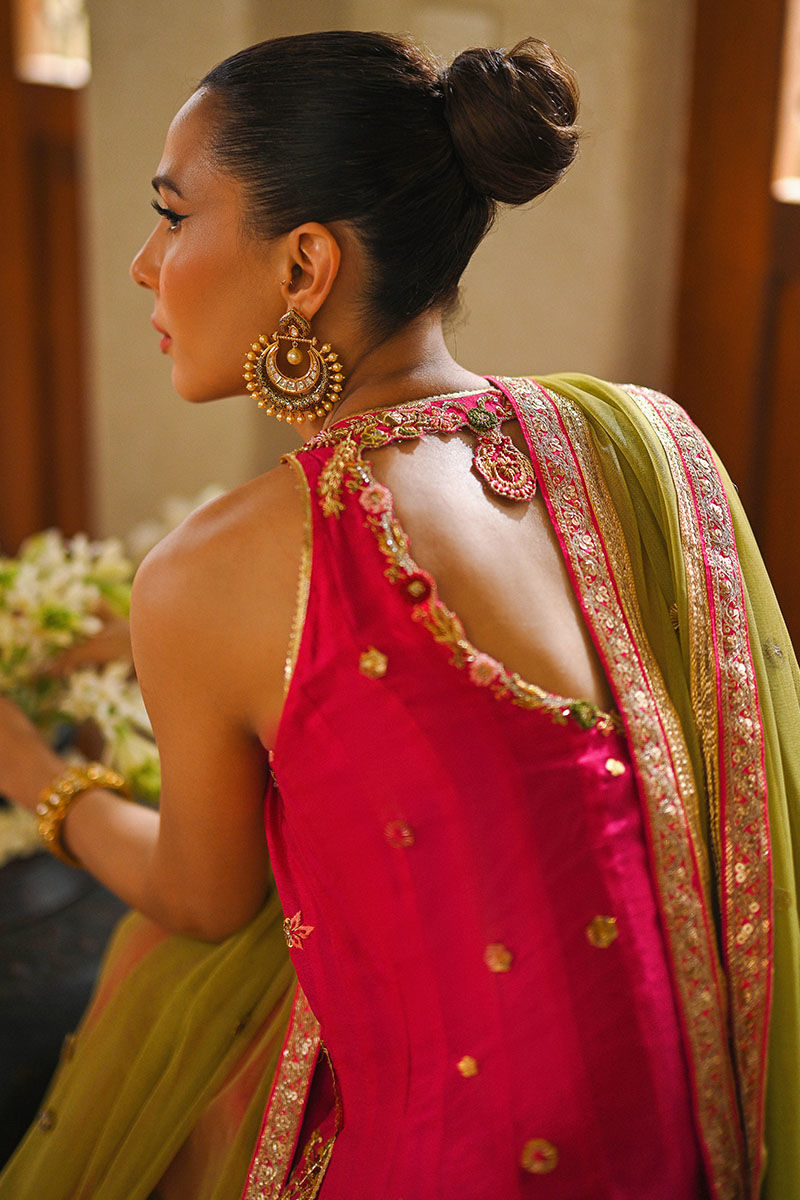 Hot Pink Embroidered Silk Angrakha (3-Piece) - Image 6