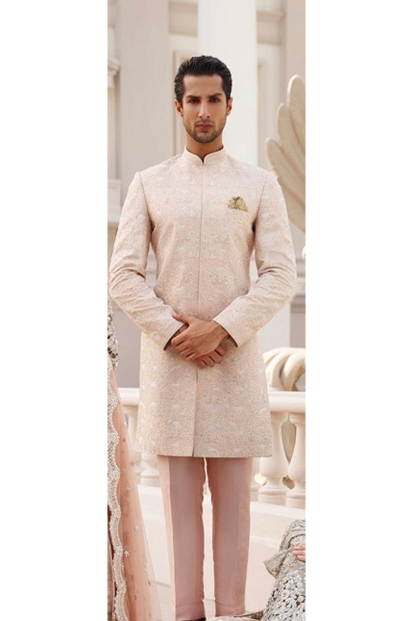 Blush Hath Ari Raw Silk Achkan Sherwani (2-Piece) - Image 1