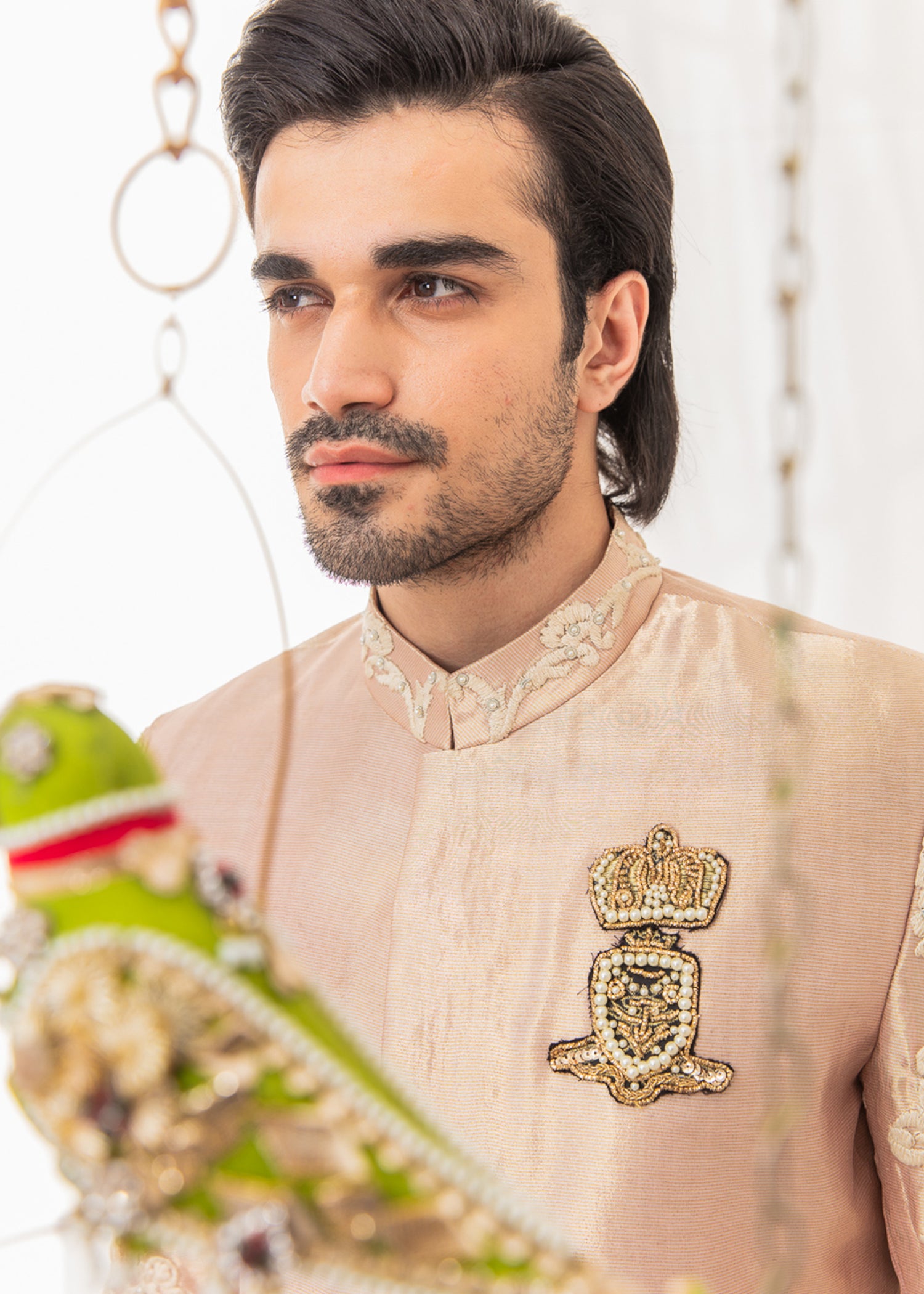 Blush Pink Embroidered Raw Silk Sherwani (2-Piece) - Image 2