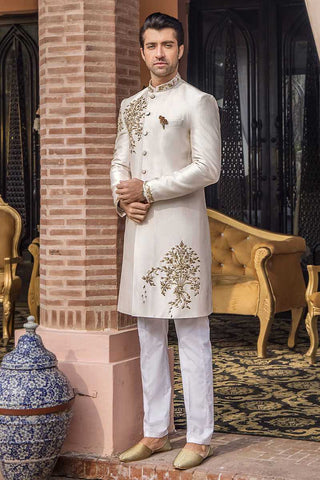 Pale Pink Embroidered Raw Silk Sherwani (2-Piece) - Image 2