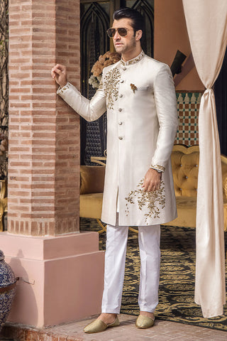 Pale Pink Embroidered Raw Silk Sherwani (2-Piece) - Image 4