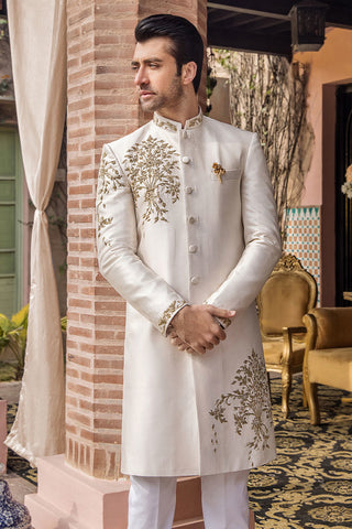 Pale Pink Embroidered Raw Silk Sherwani (2-Piece) - Image 5