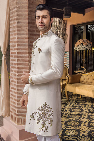 Pale Pink Embroidered Raw Silk Sherwani (2-Piece) - Image 6