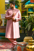 Dusty Pink Pure Raw Silk Sherwani (2-Piece) - Image 2