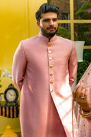 Dusty Pink Pure Raw Silk Sherwani (2-Piece) - Image 3