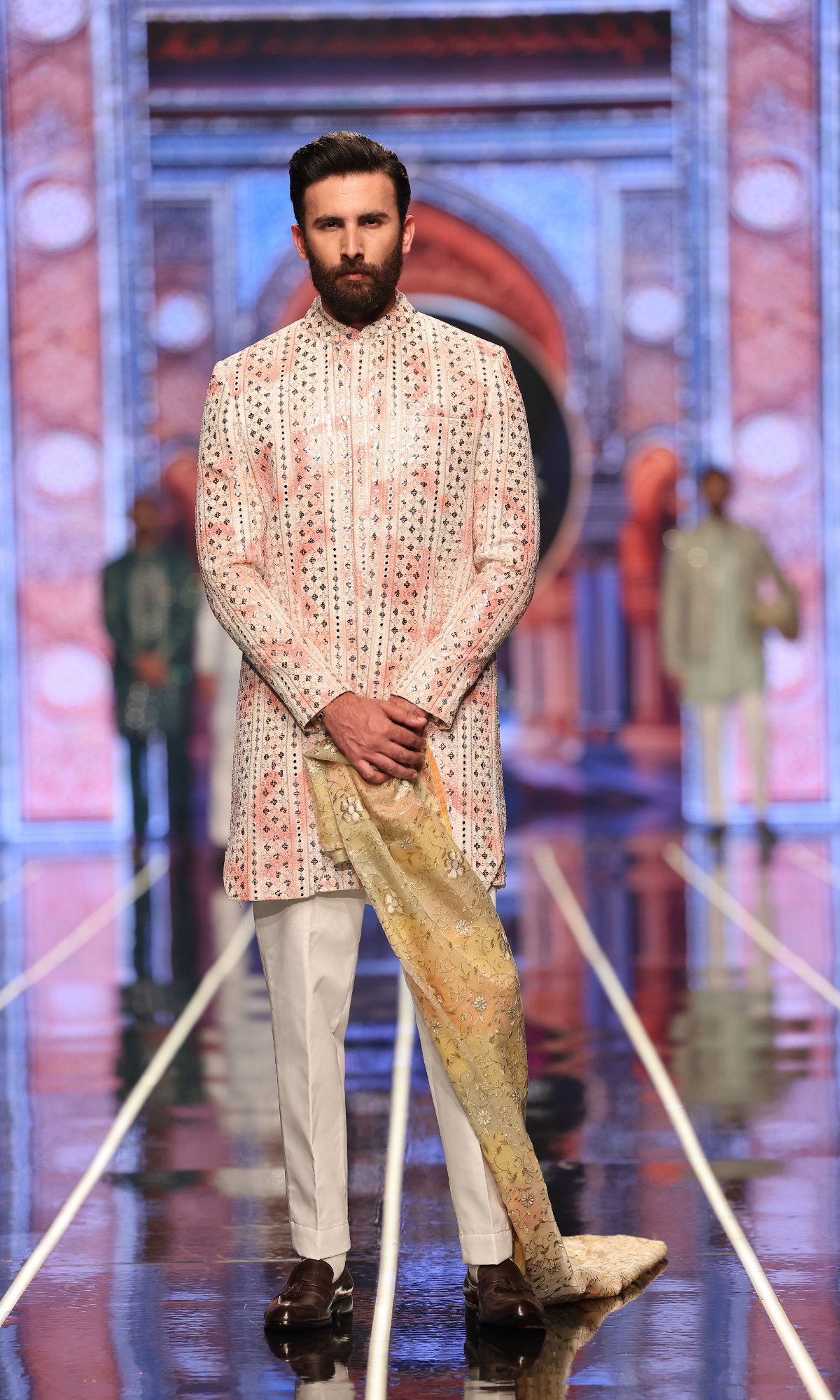 Pastel Opal Pink Embellished Silk-Blend Achkan Sherwani (3-Piece) - Image 1