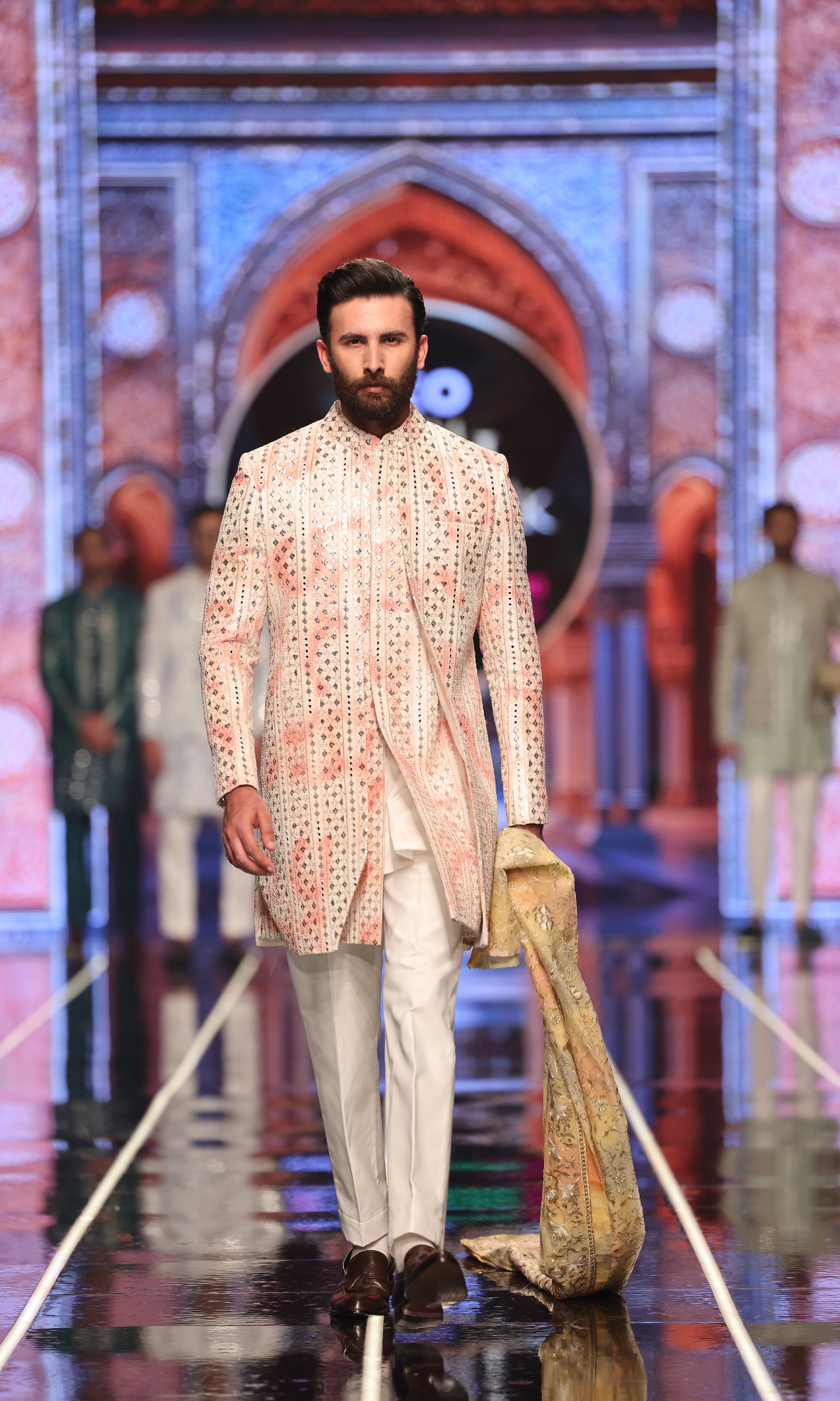 Pastel Opal Pink Embellished Silk-Blend Achkan Sherwani (3-Piece) - Image 2
