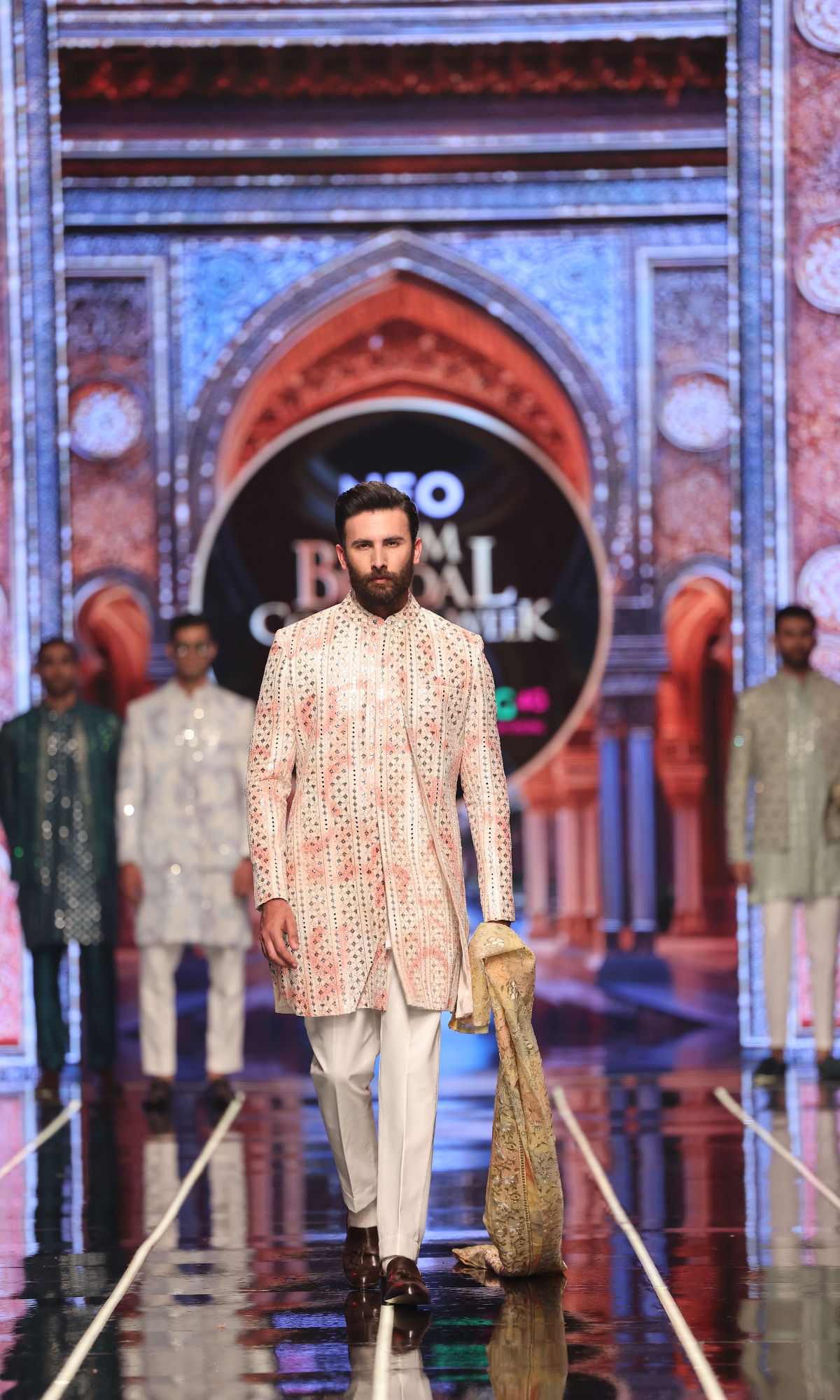 Pastel Opal Pink Embellished Silk-Blend Achkan Sherwani (3-Piece) - Image 3