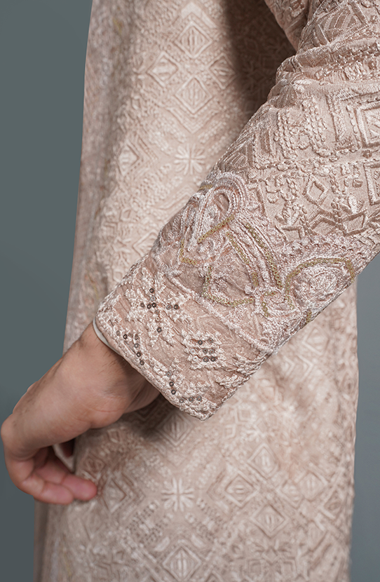 Primrose Pink Embroidered Silk-Blend Sherwani (2-Piece) - Image 5