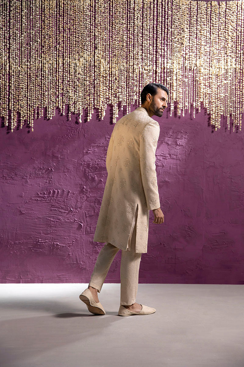 Powder Pink Embroidered Silk-Blend Achkan Sherwani (2-Piece) - Image 4