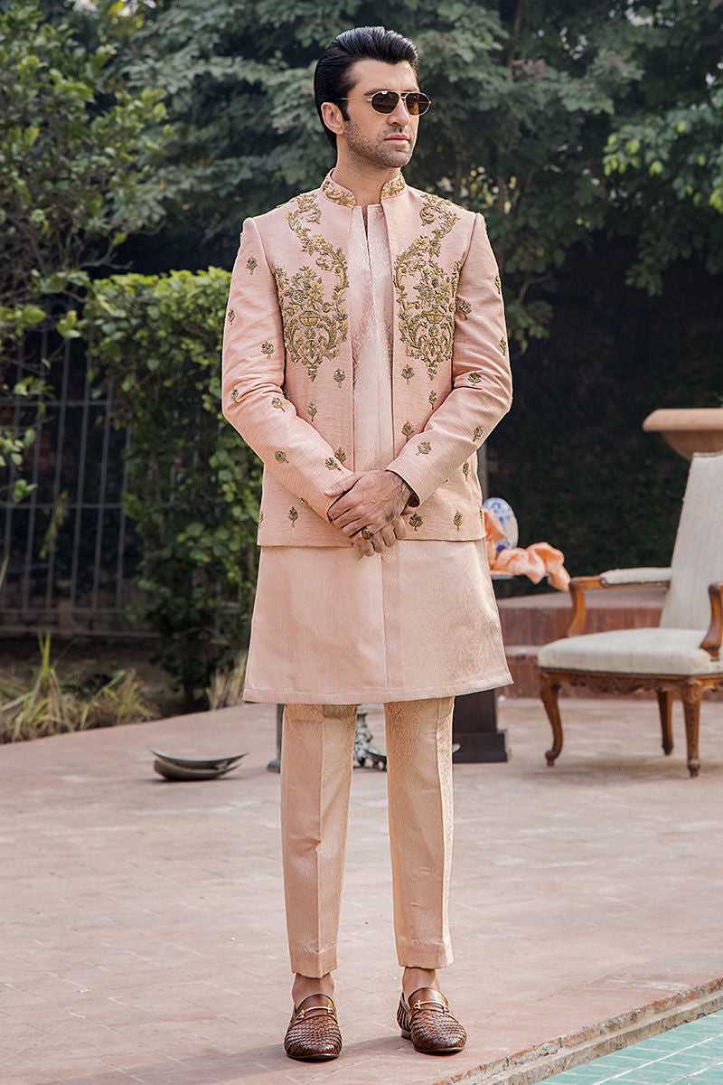 Dusky Pink Hand-Embellished Pure Silk Sherwani (2-Piece) - Image 1