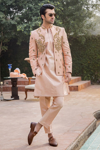 Dusky Pink Hand-Embellished Pure Silk Sherwani (2-Piece) - Image 4
