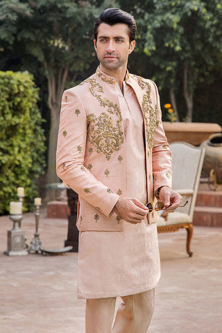 Dusky Pink Hand-Embellished Pure Silk Sherwani (2-Piece) - Image 5