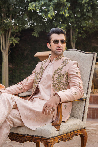 Dusky Pink Hand-Embellished Pure Silk Sherwani (2-Piece) - Image 6
