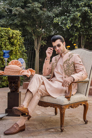 Dusky Pink Hand-Embellished Pure Silk Sherwani (2-Piece) - Image 7