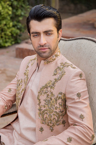 Dusky Pink Hand-Embellished Pure Silk Sherwani (2-Piece) - Image 8