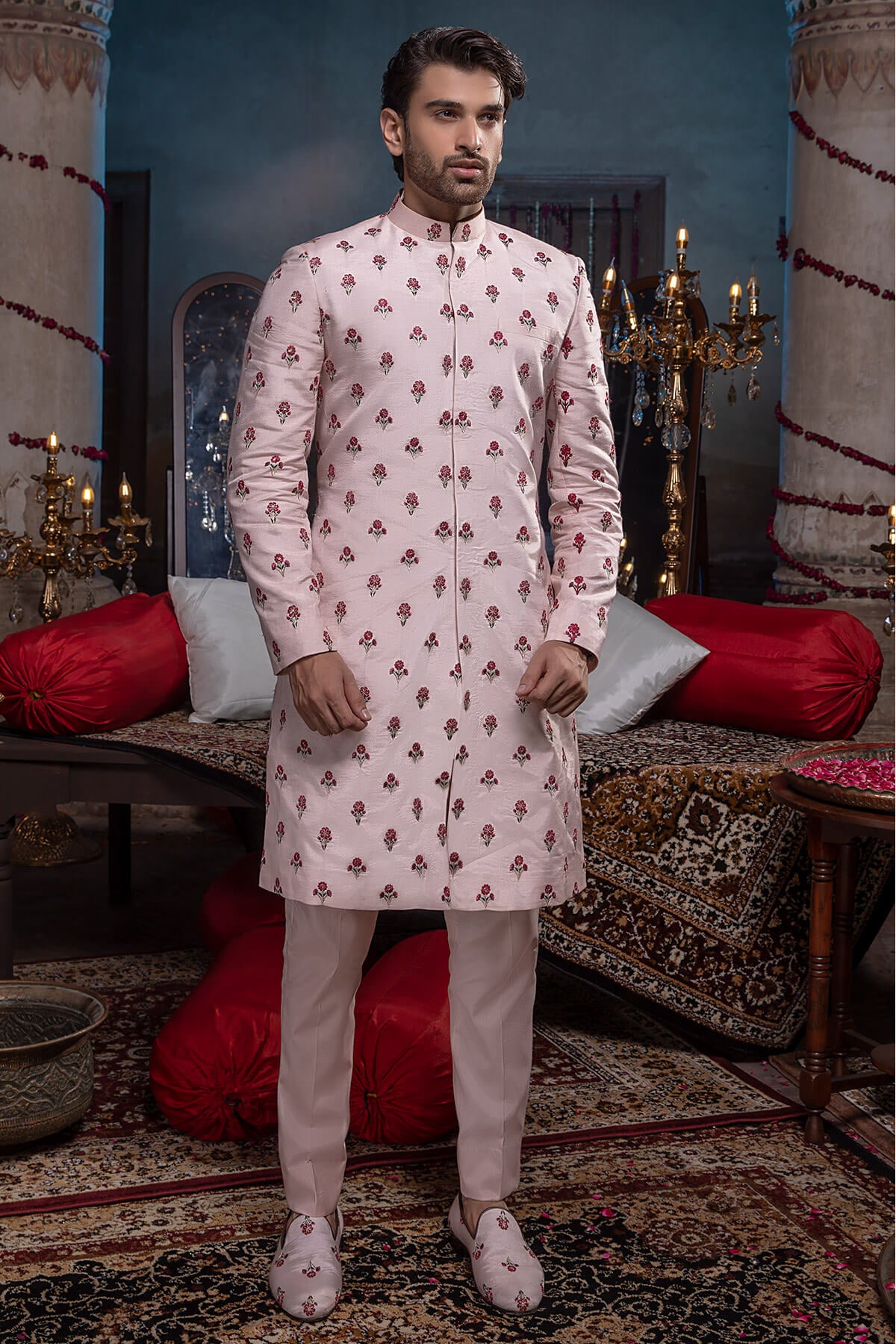 Blush Pink Embroidered Silk Sherwani (2-Piece) - Image 1