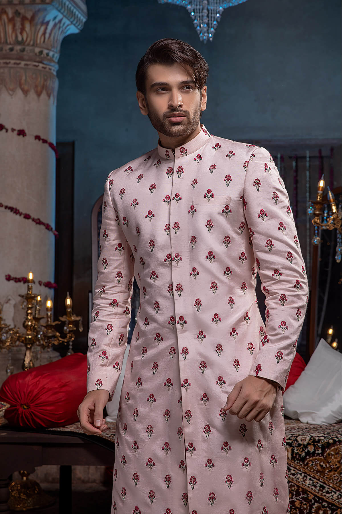 Blush Pink Embroidered Silk Sherwani (2-Piece) - Image 2