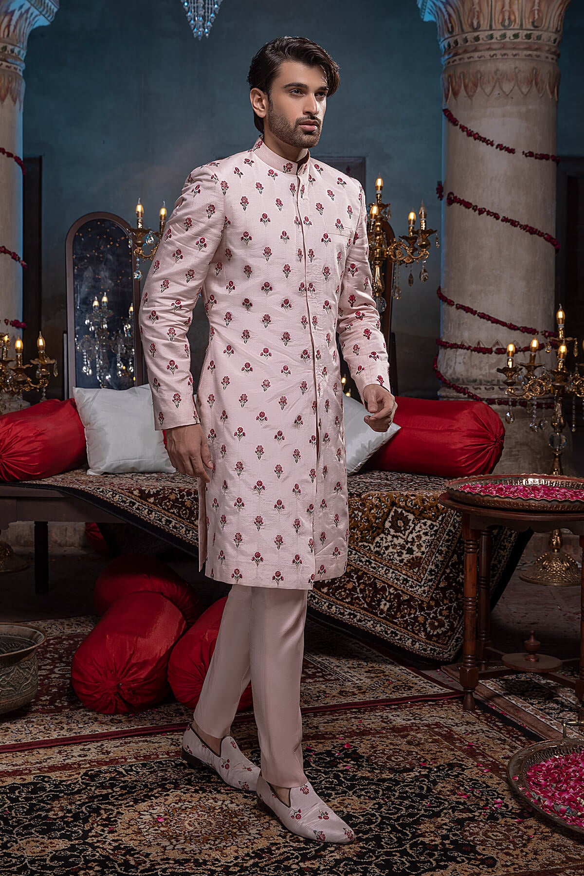Blush Pink Embroidered Silk Sherwani (2-Piece) - Image 4