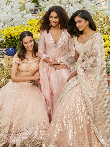 Blush Pink Hand-Embroidered Chanderi Net Anarkali (2-Piece) - Image 3