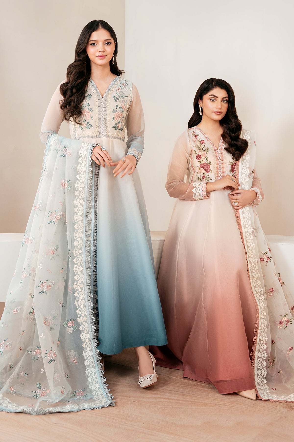 Pakistani Blush Pink Embroidered Chiffon Anarkali Dress (3-Piece) - Image 7