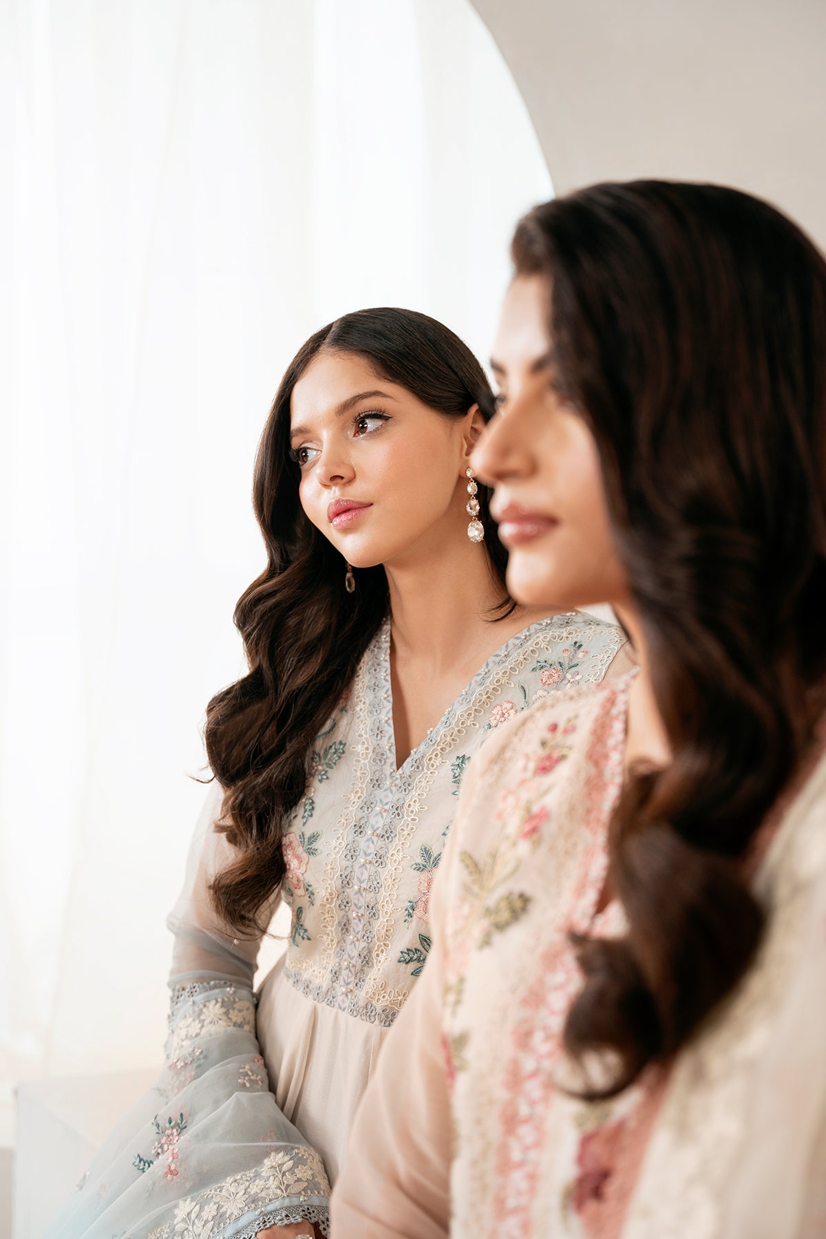 Pakistani Blush Pink Embroidered Chiffon Anarkali Dress (3-Piece) - Image 9