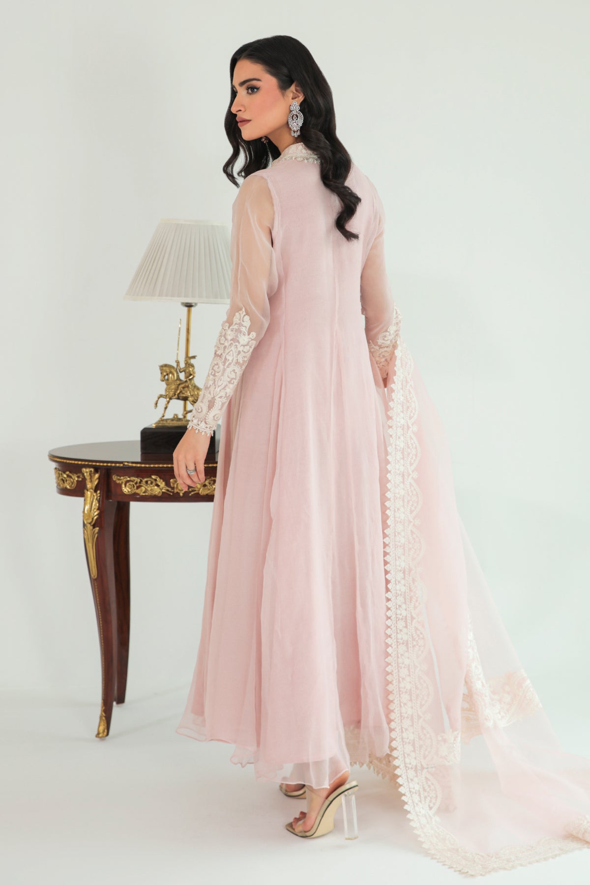 Pakistani Light Pink Embroidered Chiffon Anarkali Dress (3-Piece) - Image 2