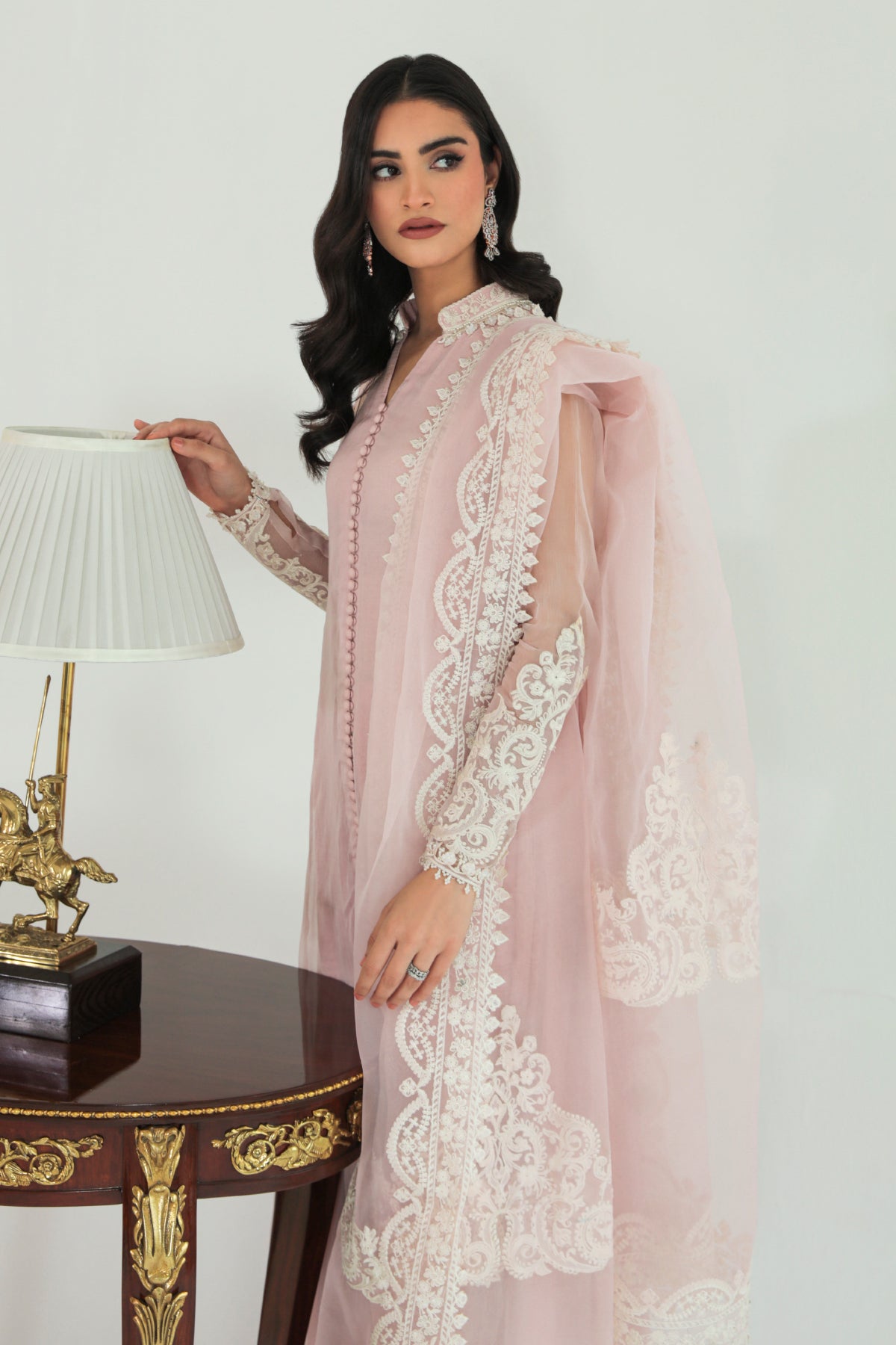 Pakistani Light Pink Embroidered Chiffon Anarkali Dress (3-Piece) - Image 5