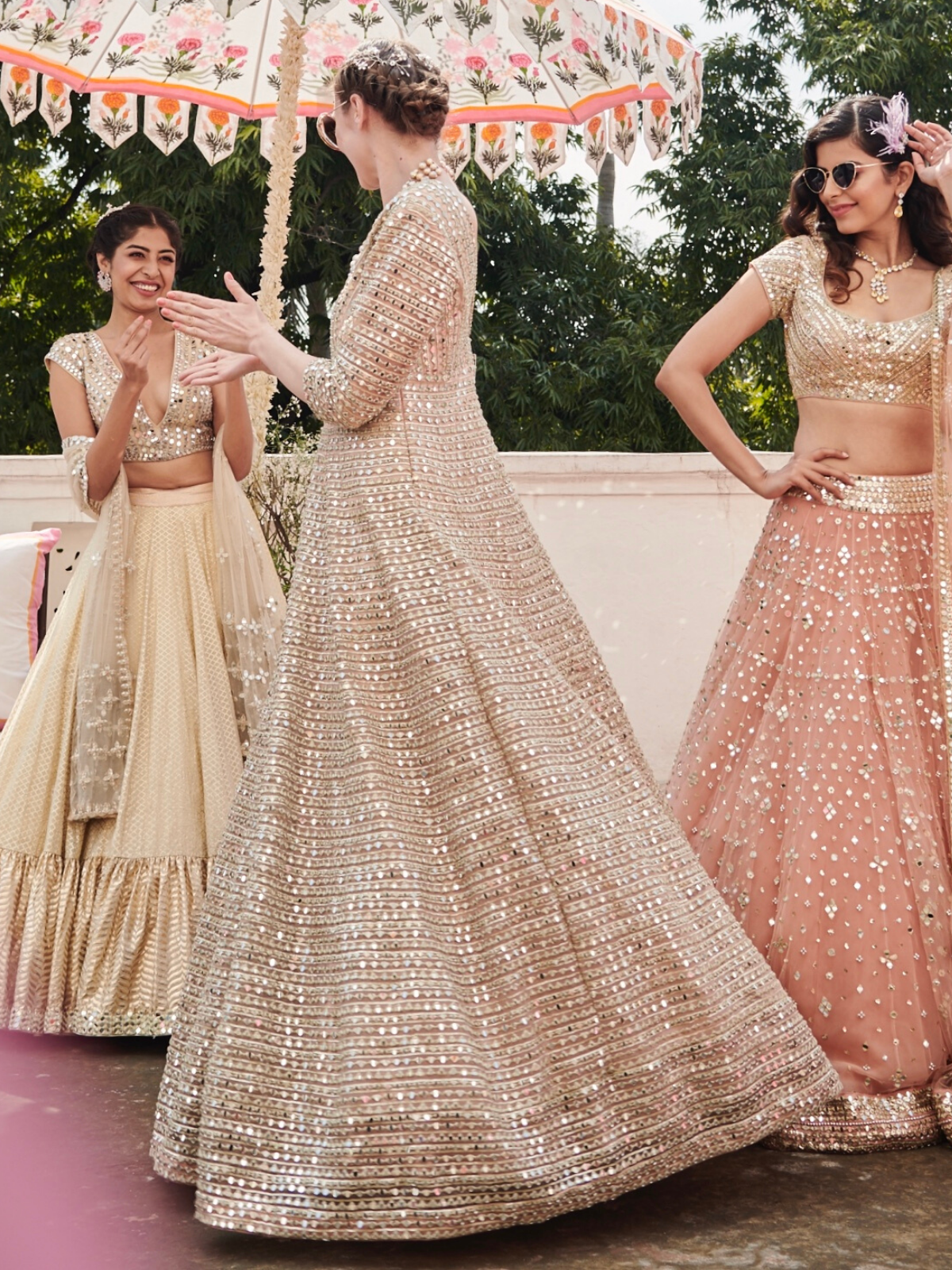 Blush Pink Gota & Mirror Work Net Anarkali (1-Pc) - Image 5