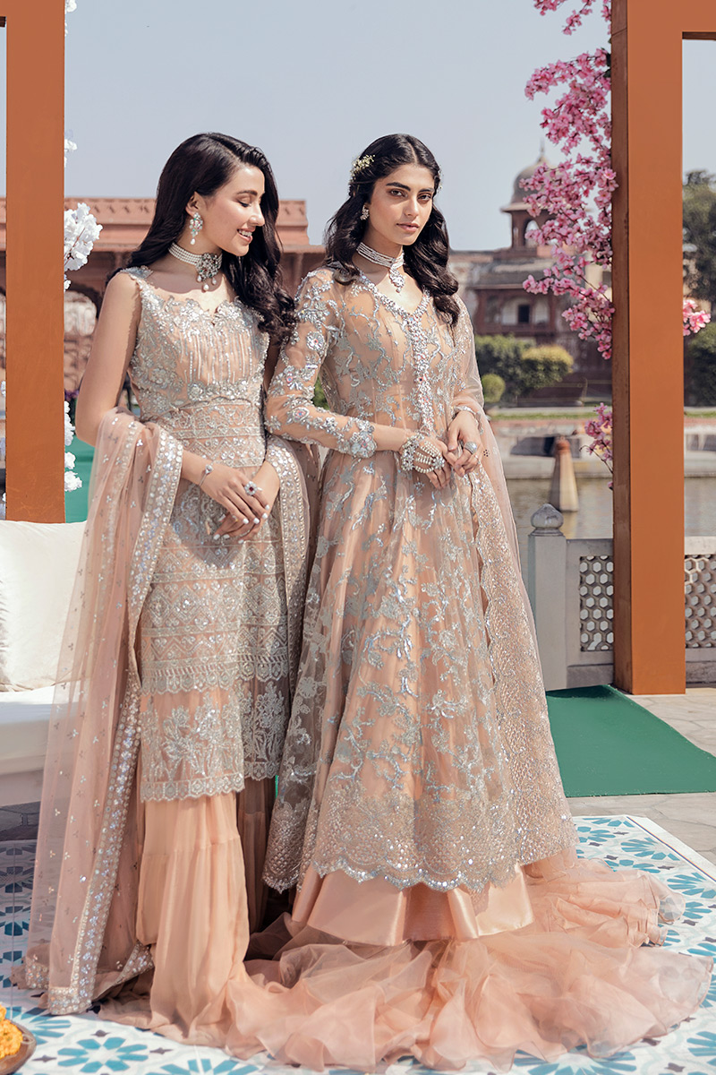 Peach Embroidered Net Anarkali Dress (3-Piece) - Image 1