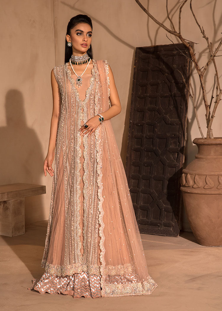 Indian Pink Embroidered Net Anarkali Dress (2-Piece) - Image 1