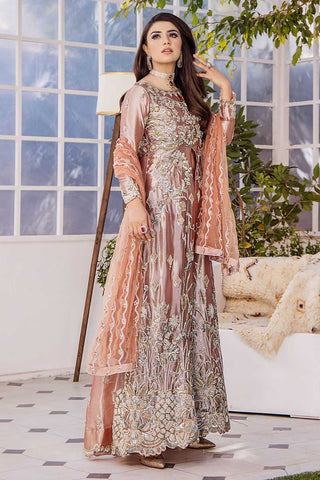 Pakistani Apricot Pink Embroidered Silk-Blend Anarkali Dress (2-Piece) - Image 3