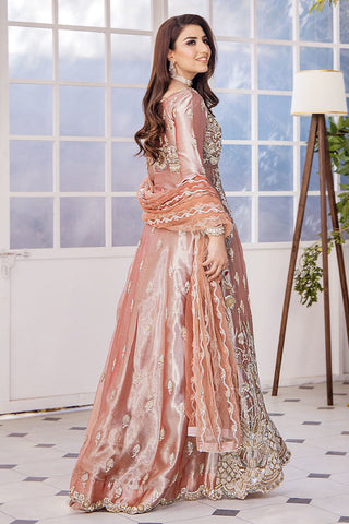 Pakistani Apricot Pink Embroidered Silk-Blend Anarkali Dress (2-Piece) - Image 4