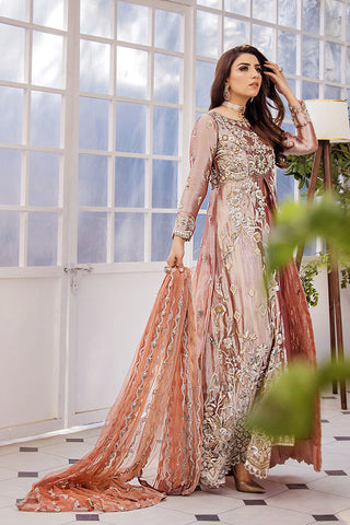 Pakistani Apricot Pink Embroidered Silk-Blend Anarkali Dress (2-Piece) - Image 6