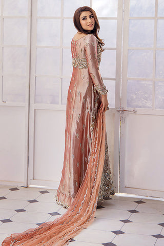 Pakistani Apricot Pink Embroidered Silk-Blend Anarkali Dress (2-Piece) - Image 7
