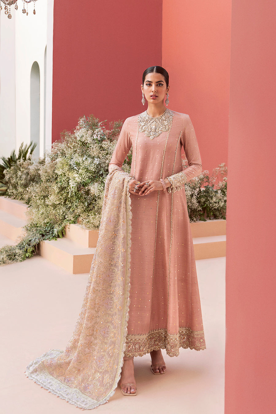Blush Pink Embellished Georgette Anarkali Dress (3-Piece) - Image 1