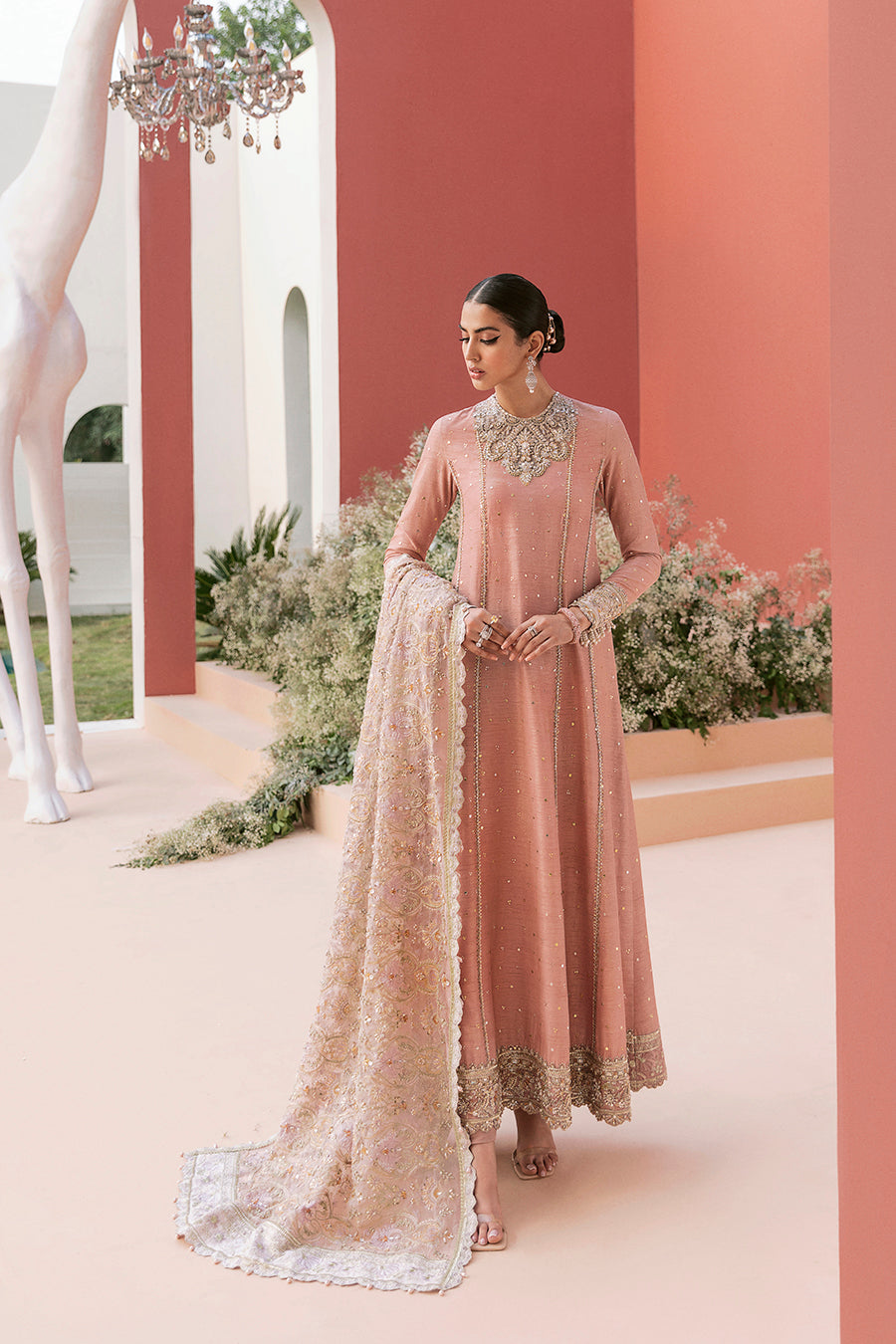 Blush Pink Embellished Georgette Anarkali Dress (3-Piece) - Image 2