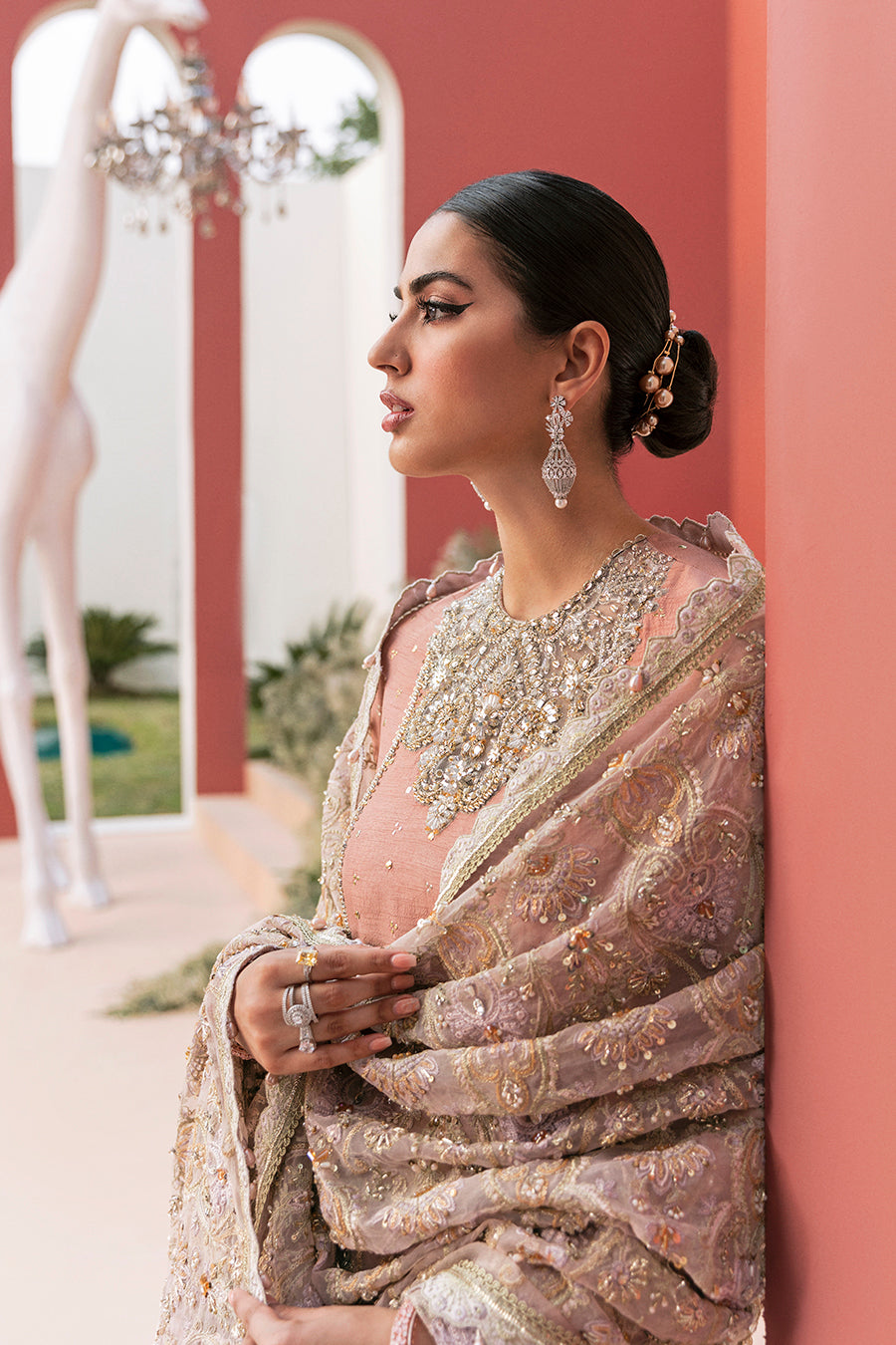 Blush Pink Embellished Georgette Anarkali Dress (3-Piece) - Image 3