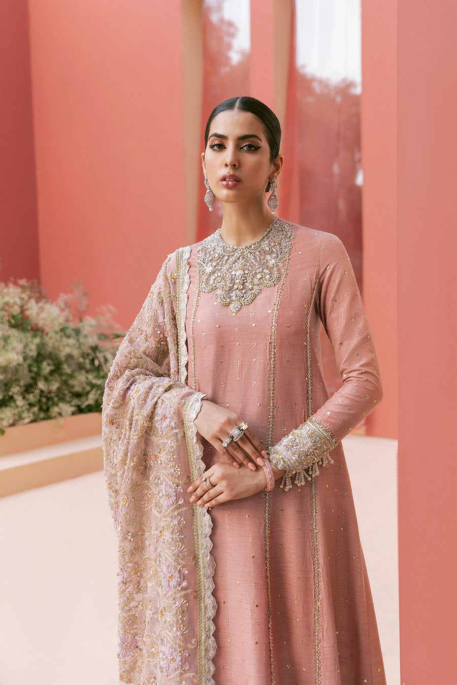 Blush Pink Embellished Georgette Anarkali Dress (3-Piece) - Image 4