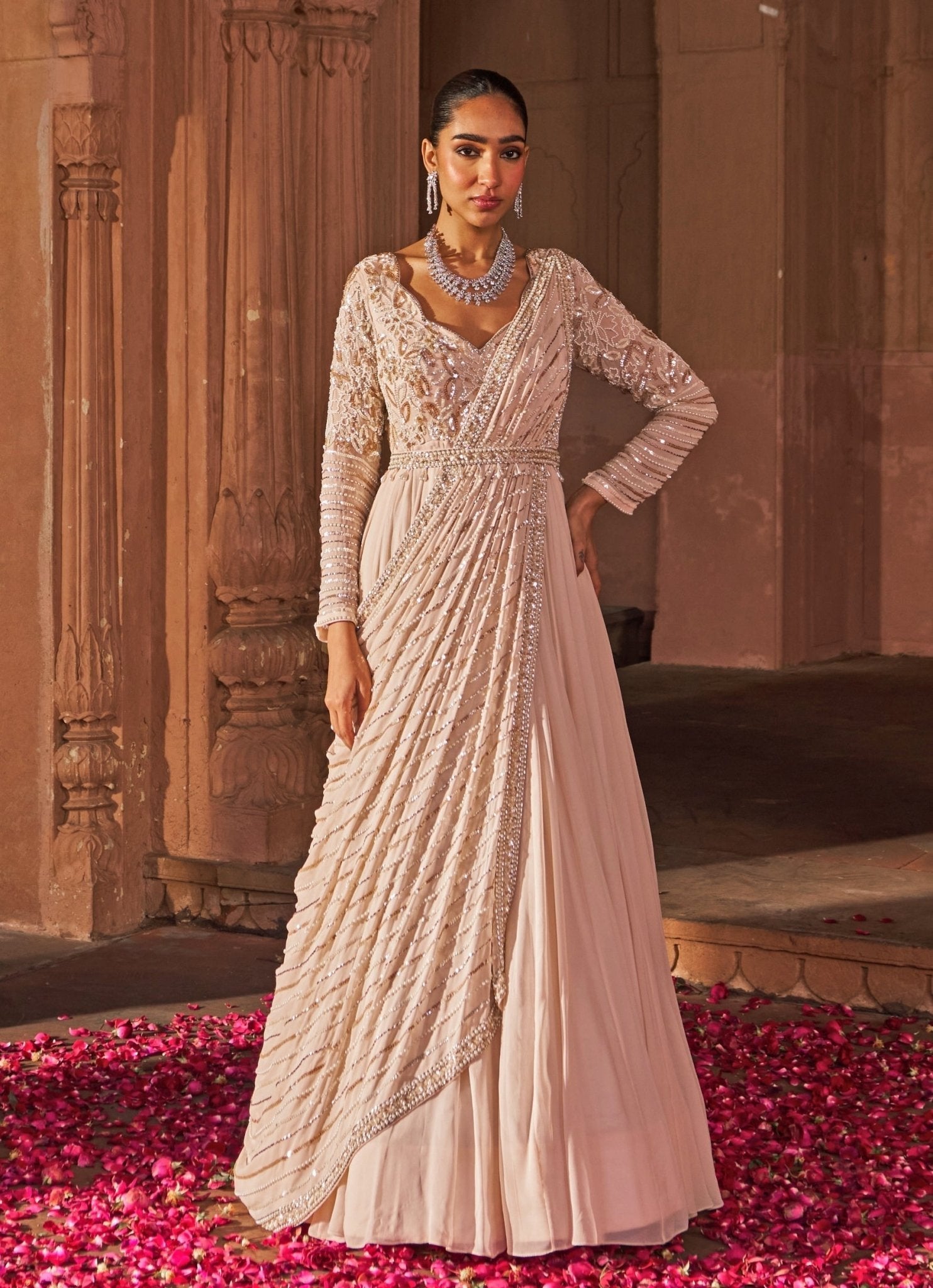 Pastel Pink Sequin Embroidered Georgette Anarkali (2-Piece) - Image 2